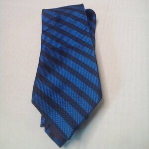 Meeting Street Tie Necktie 100% Silk Stripe Blue Black